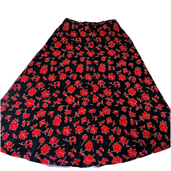 Vintage Rena Rowan Skirt SZ 8 Red Floral Maxi Fall Cottage Peasant Boho 90s Y2k - Picture 2 of 10